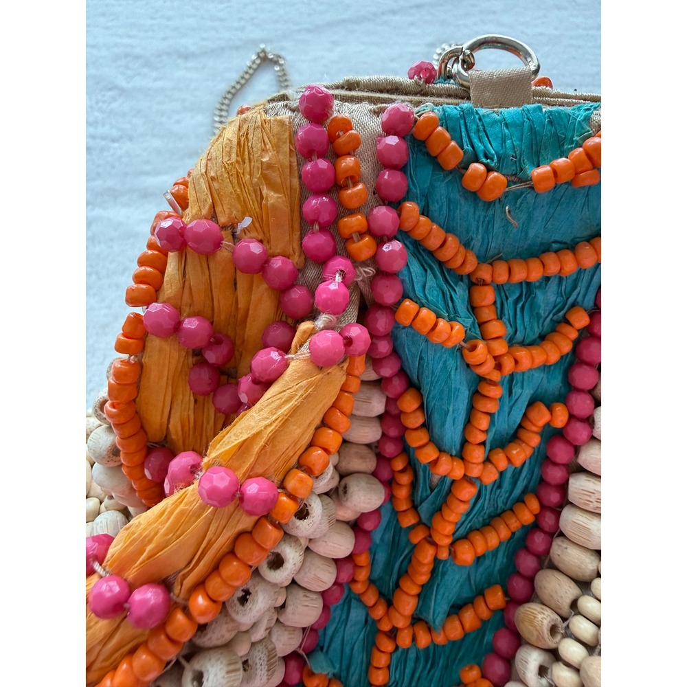Viral Made in India Handcrafted Artisan Beaded Clutch/Purse Gold Tone Chain - Picture 9 of 16